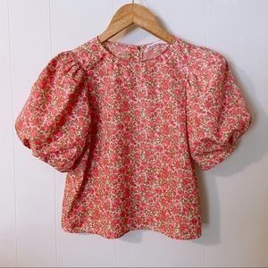 Zara girls puff sleeve floral blouse